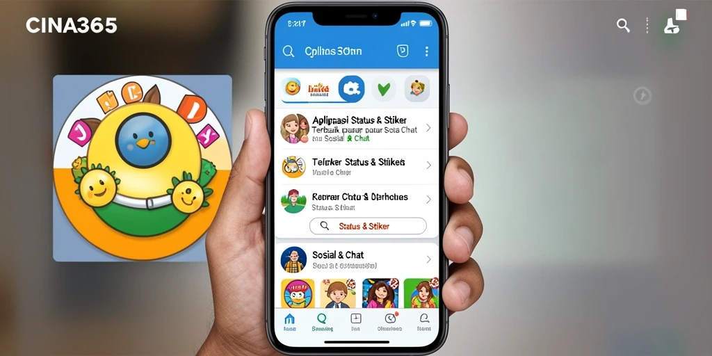 Screenshot utama CINA365 dengan antarmuka stiker yang menarik.