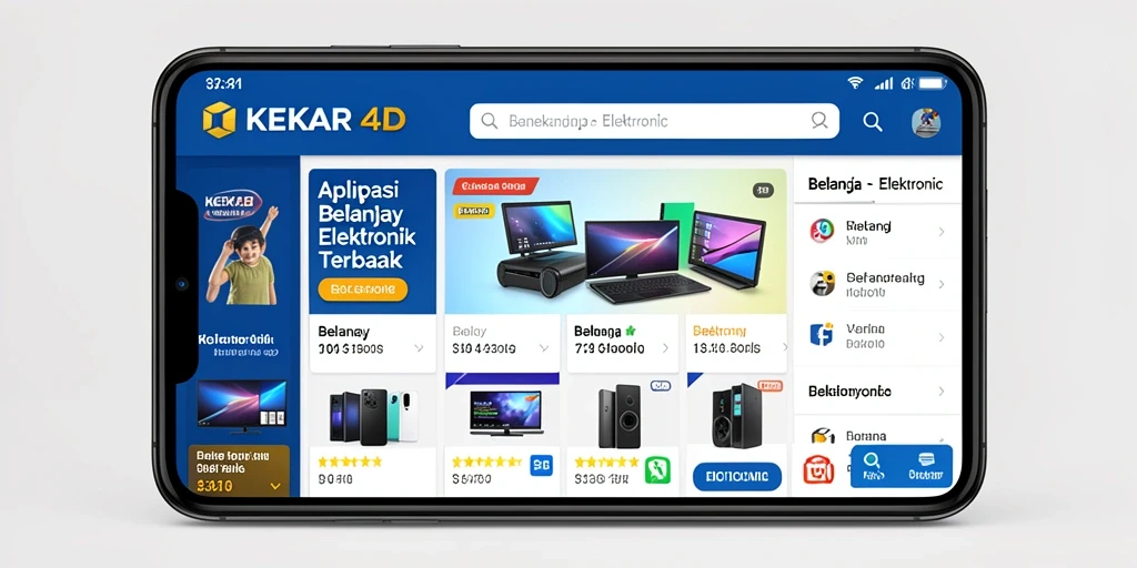 Screenshot antarmuka aplikasi KEKAR4D yang menampilkan produk elektronik.