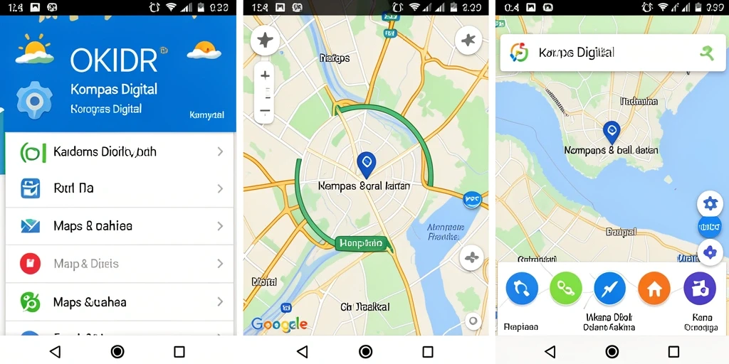 Antarmuka utama aplikasi OKIDR dengan fungsi kompas digital yang jelas.