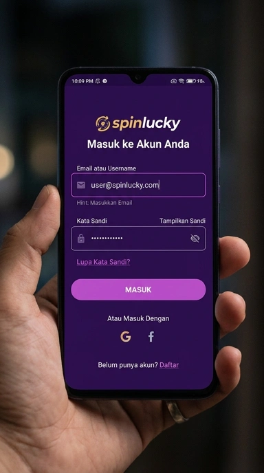 Tampilan halaman login spinlucky